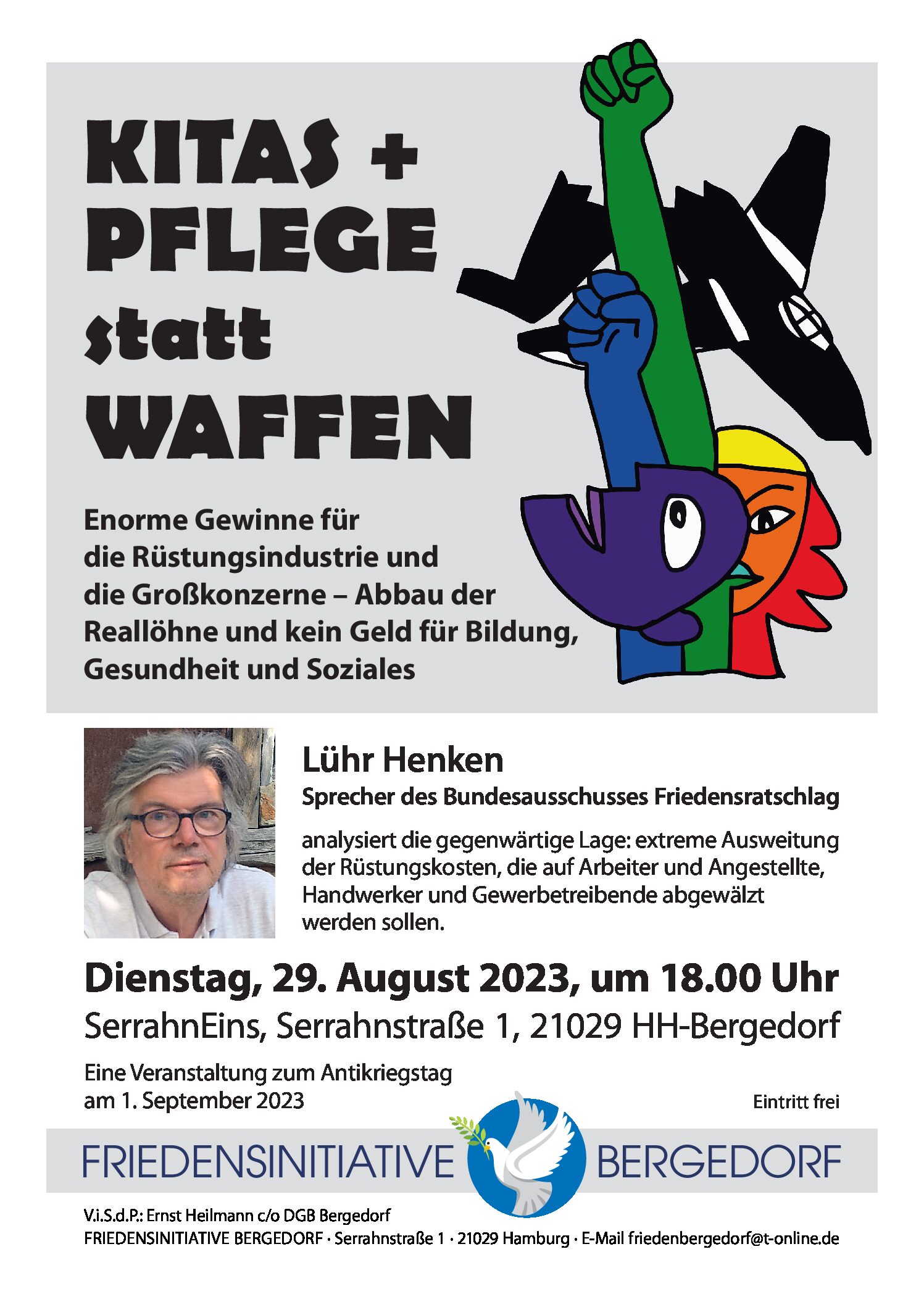 Veranstaltung der Friedensinitiative Bergedorf: KITAS + PFLEGE statt WAFFEN